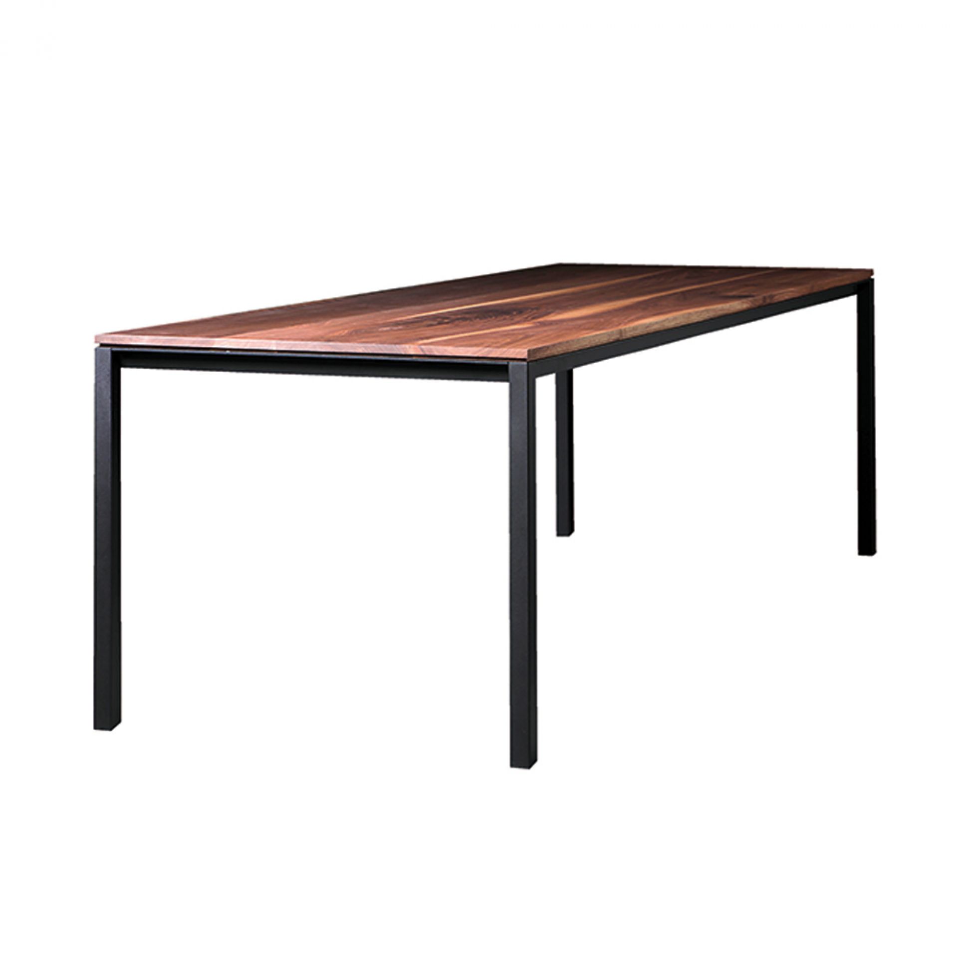 Janua S 600 Tisch mit Nussbaumplatte und schwarzem Stahlgestell, moderner Esstisch für Wohnzimmer.